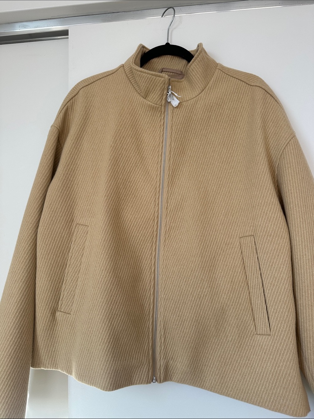 ASOS Tan Ribbed Zip-Up Bomber Jacket - Picture 2 of 5